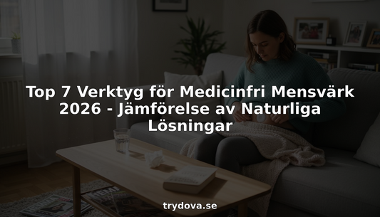 Kvinna lindrar mensvärk hemma med hjälp av ett naturligt smärtlindringshjälpmedel.