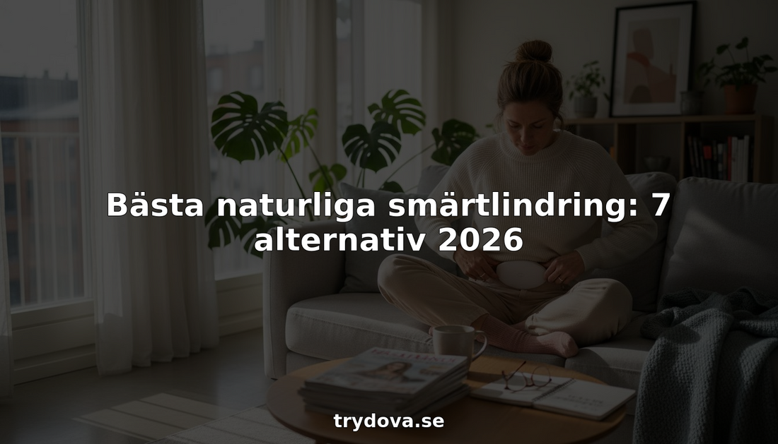 Kvinna använder bärbar smärtlindringsapparat hemma